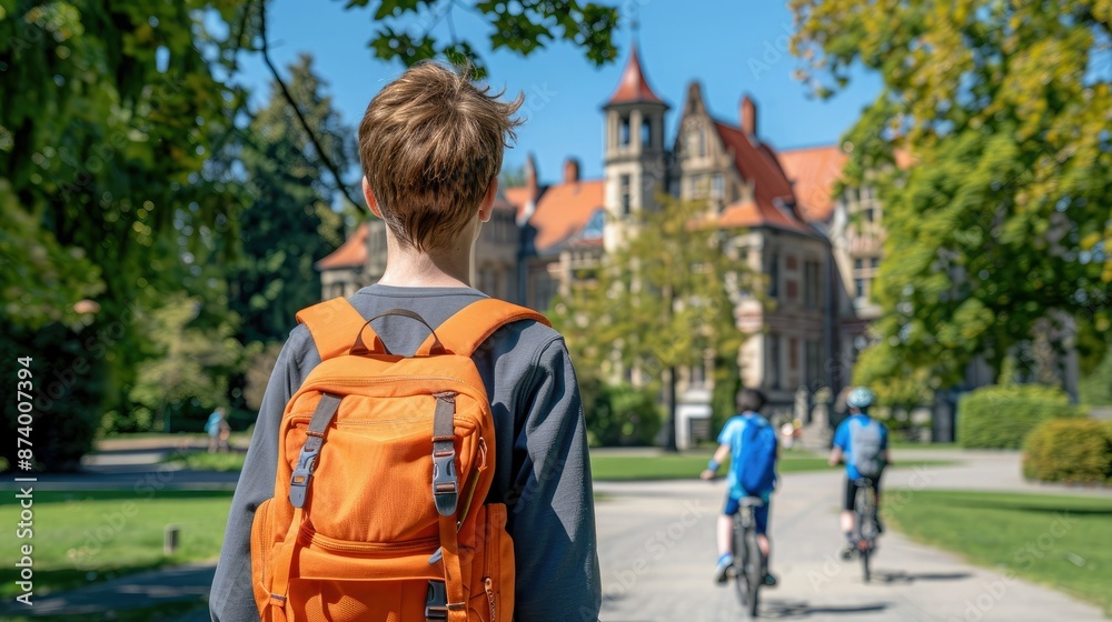 Obraz premium A Backpacker's Journey Towards a Grand European Building