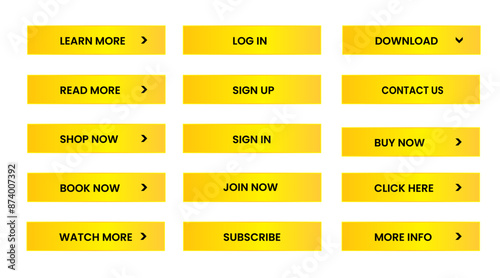Web apps Buttons set.  Yellow shiny reflected. Vector EPS 10