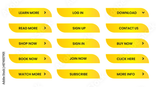 Web apps Buttons set.  Yellow shiny reflected. Vector EPS 10