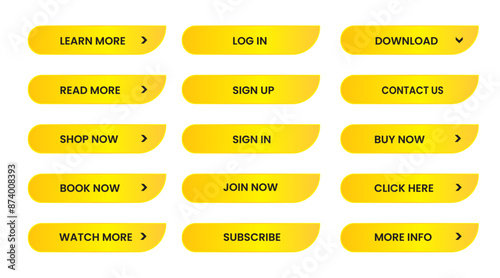 Web apps Buttons set.  Yellow shiny reflected. Vector EPS 10