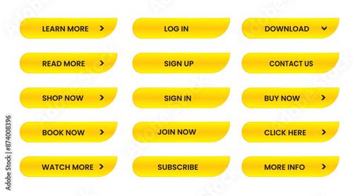 Web apps Buttons set.  Yellow shiny reflected. Vector EPS 10