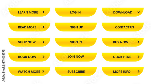 Web apps Buttons set.  Yellow shiny reflected. Vector EPS 10