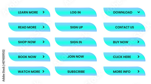 Web apps Buttons set. sky blue shiny reflected. Vector EPS 10