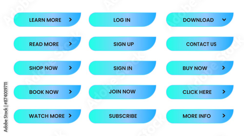 Web apps Buttons set. sky blue shiny reflected. Vector EPS 10