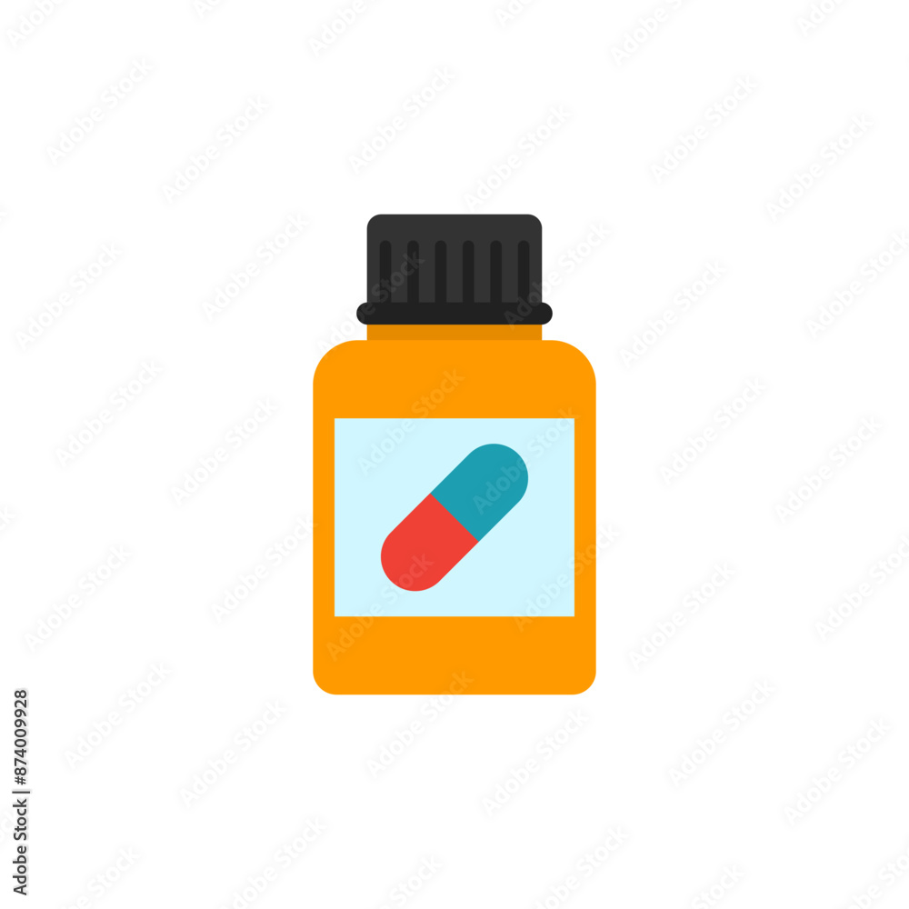 Pill bottle icon. Jar with medicine and pills. Colored vector illustration and drawing on a white background.