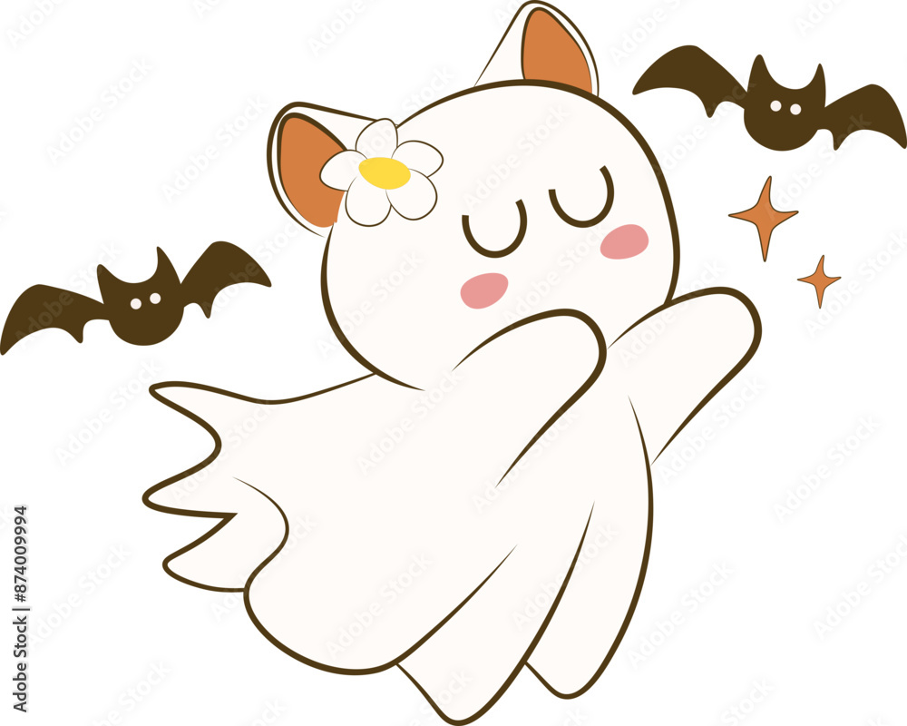 Fototapeta premium Retro Spooky ghost, Spooky cat ghost 