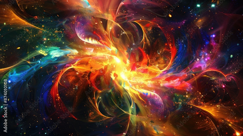 Colorful fractal paint burst and lights backdrop suitable for projects related to creativity imagination spirituality and art Colorful fractal paint burst and lights backdrop suitable for projects related to creativity imagination spirituality and art