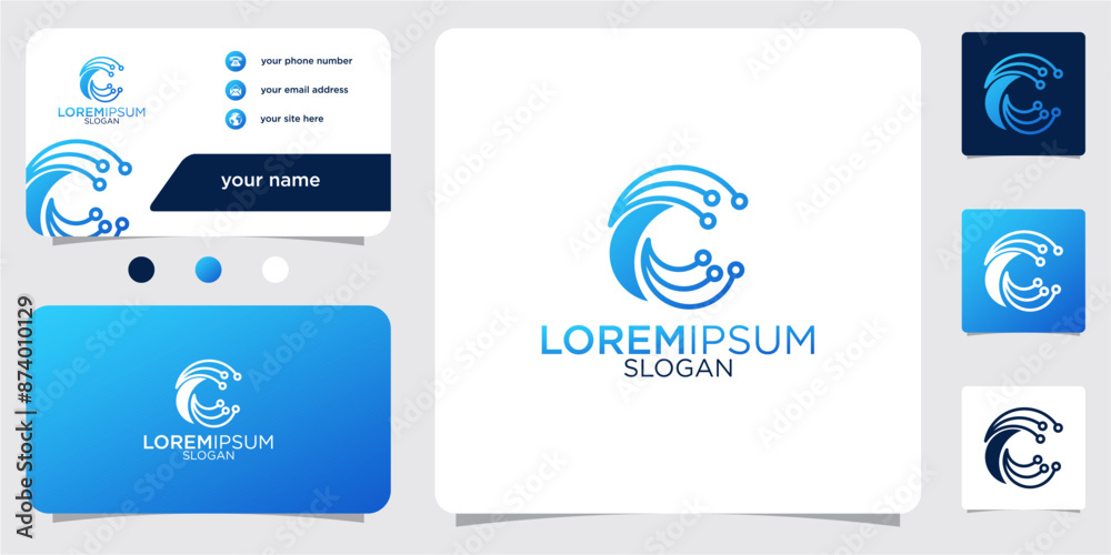 Initial Letter C Atom Molecule Technology Science Chemistry Vector Logo Design with Business Card Initial Letter C Atom Molecule Technology Science Chemistry Vector Logo Design with Business Card