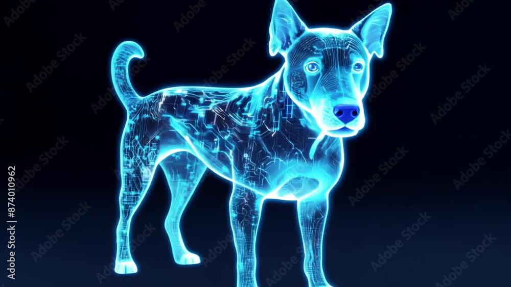 Futuristic cybernetic dog concept in neon blue Futuristic cybernetic dog concept in neon blue
