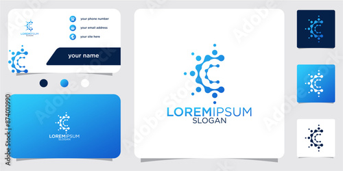 Initial Letter C Atom Molecule Technology Science Chemistry Vector Logo Design with Business Card