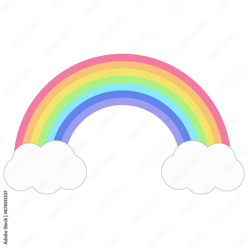 Rainbow with clouds on white background Rainbow with clouds on white background