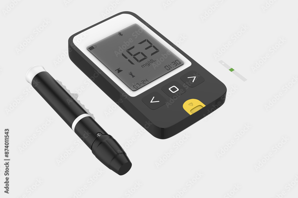 portable hemoglobin meter with hemoglobin strips. 3d illustration portable hemoglobin meter with hemoglobin strips. 3d illustration