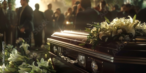 Solemn Farewell: Woman with Lilies at Funeral