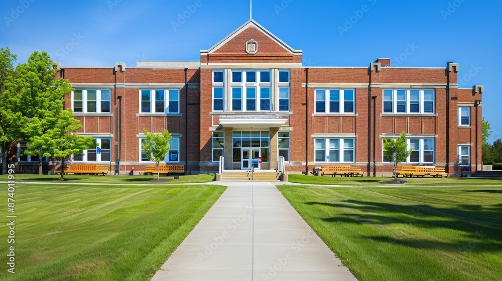 School building.View of typical American school building exterior School building.View of typical American school building exterior