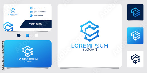Initial Letter C Atom Molecule Technology Science Chemistry Vector Logo Design with Business Card