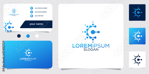 Initial Letter C Atom Molecule Technology Science Chemistry Vector Logo Design with Business Card