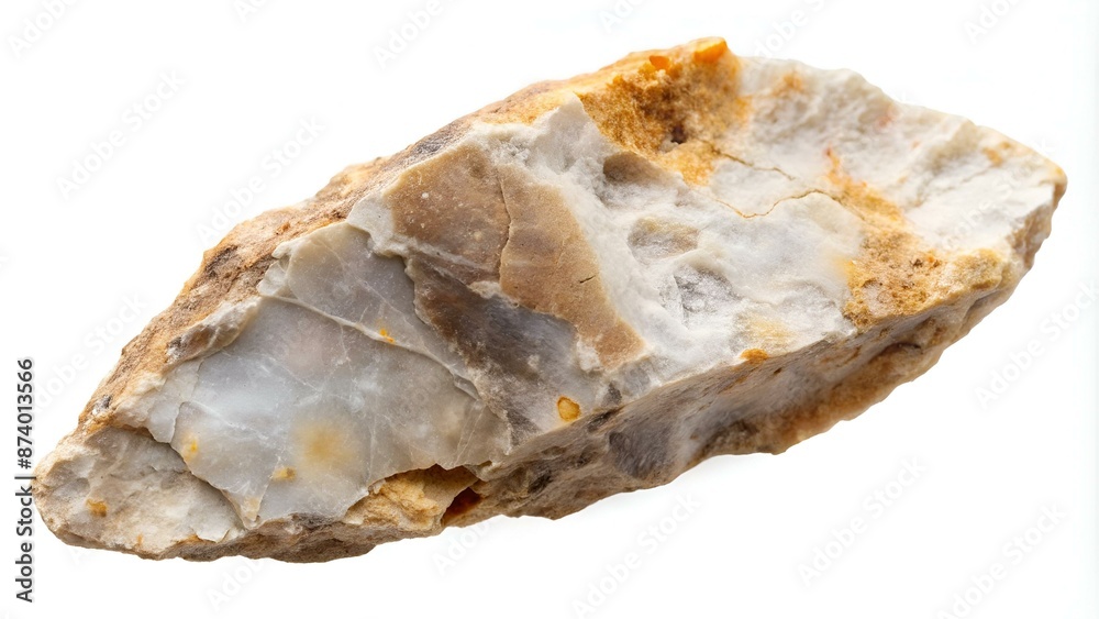An ancient flint tool covered with a whitish patina lying on the ground, a stone age artifact at the discovery site isolated on white background, detailed, png
An ancient flint tool covered with a whitish patina lying on the ground, a stone age artifact at the discovery site isolated on white background, detailed, png