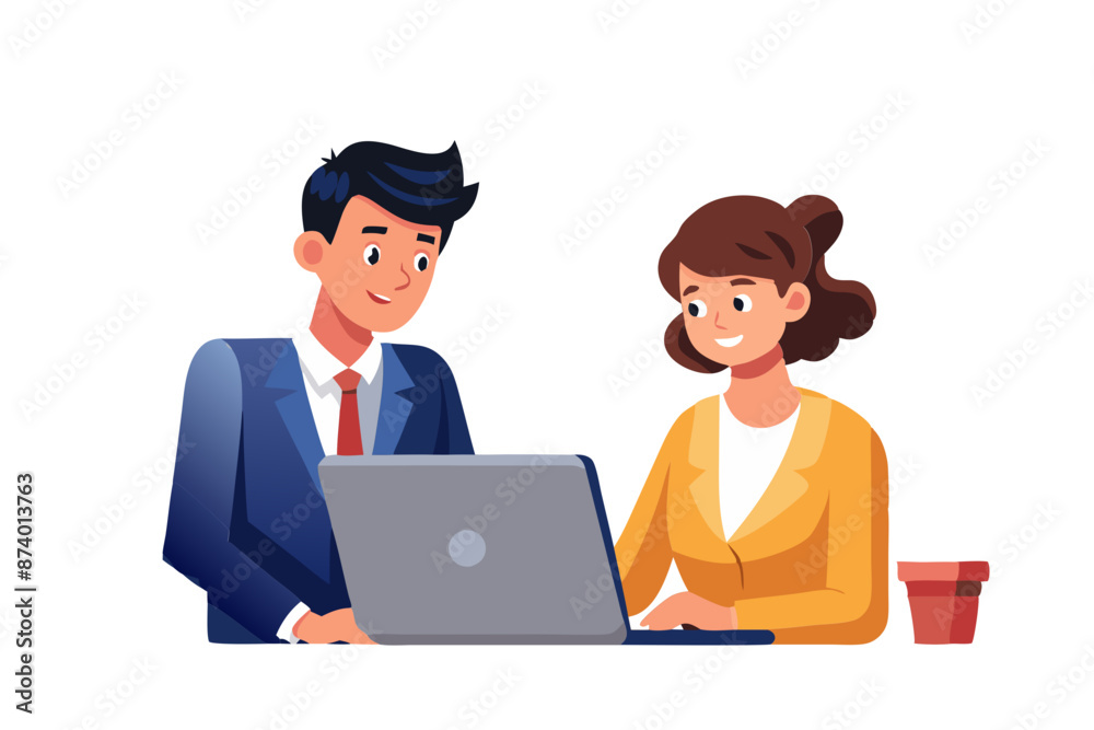 Two busy colleagues working together talking using laptop in office Middle aged Latin female manager teaching young male worker looking at computer discussing business plan at office meeting modern Two busy colleagues working together talking using laptop in office Middle aged Latin female manager teaching young male worker looking at computer discussing business plan at office meeting modern