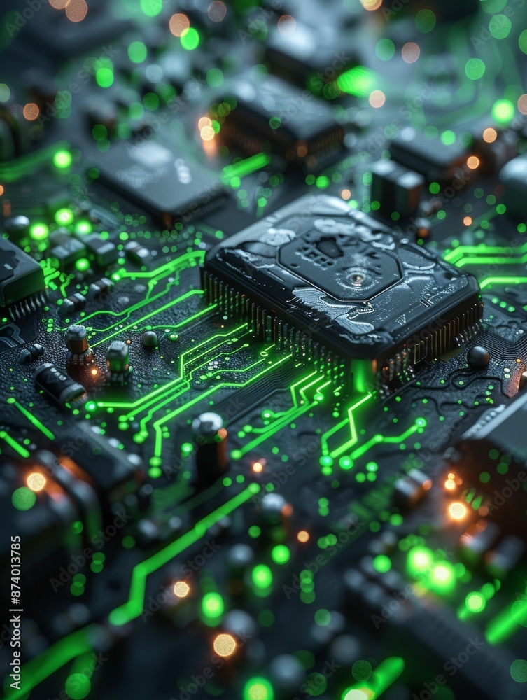 Gray Tech Background with Green Elements Gray Tech Background with Green Elements