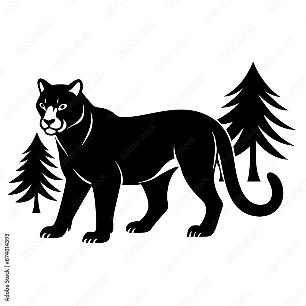 Obraz premium Cougar walk in forest white background