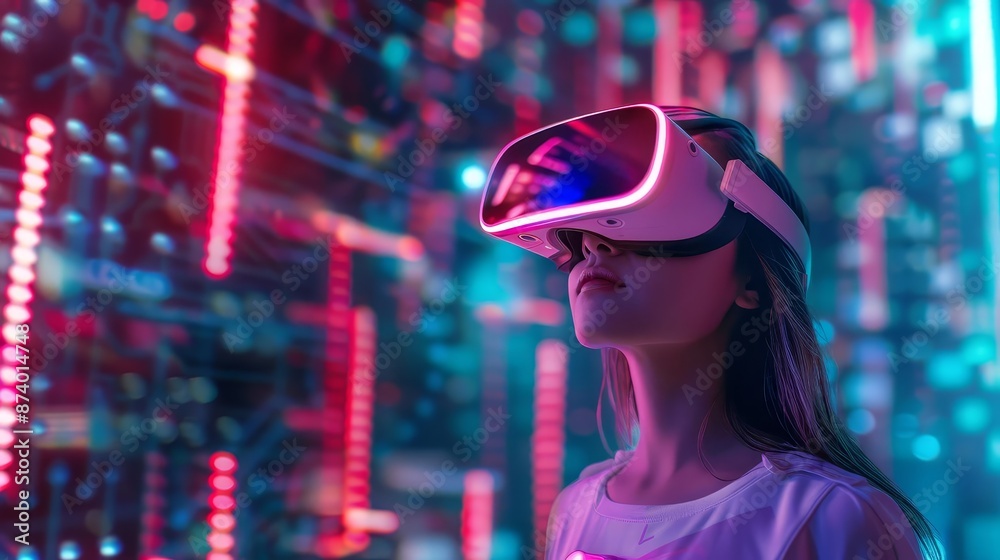 rule of thirds composition shot of Futuristic young woman with glowing VR headset rule of thirds composition shot of Futuristic young woman with glowing VR headset
