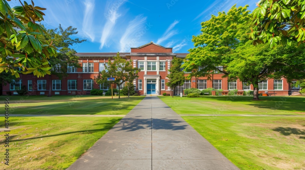 Obraz premium School building.View of typical American school building exterior