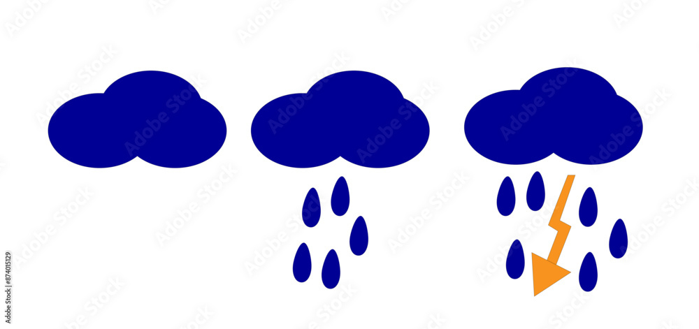 cloud set of three lightning rain on a transparent background , cloud set of three lightning rain on a transparent background ,