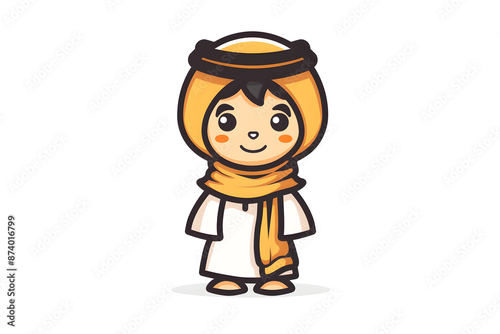Flat logo illustration of a cute Arab Boy isolated on plain, simple background. Generative AI Flat logo illustration of a cute Arab Boy isolated on plain, simple background. Generative AI