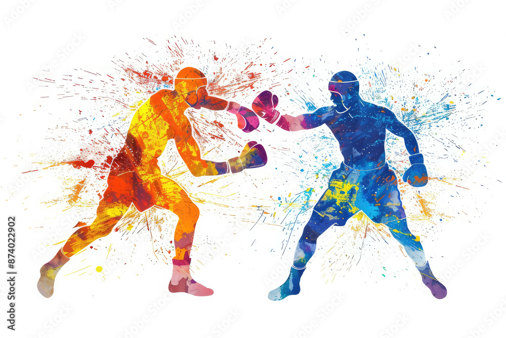 two men boxing, in style of an aquarelle two men boxing, in style of an aquarelle
