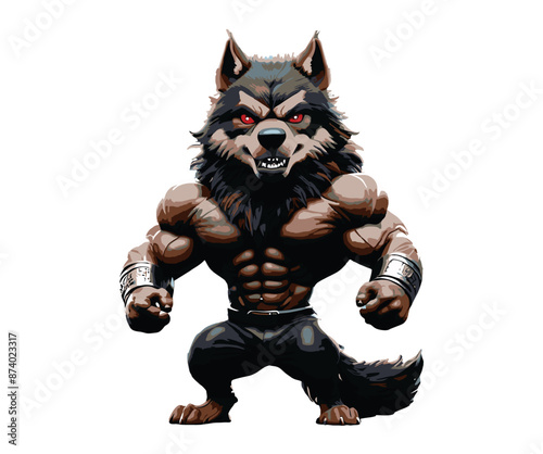 Wolf warrior Body Builder Ready to Fight White background in action Artwork vector editable logo for Wallpaper t-shirt design and multipurpose use in high definition format