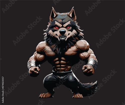 Wolf warrior Body Builder Ready to Fight Black background in action Artwork vector editable logo for Wallpaper t-shirt design and multipurpose use in high definition format