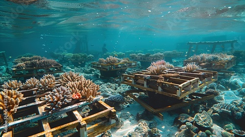 Fototapeta Naklejka Na Ścianę i Meble -  Coral Reef Restoration Project in Underwater Garden