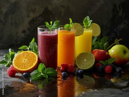 Glasses of freshly squeezed...