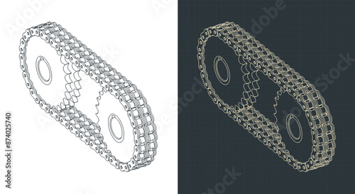 Double chain drive isometric technical drawings