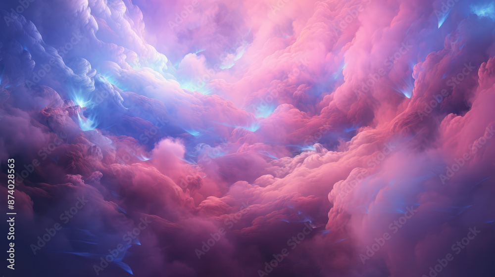 the nebula is shown in a pink color and blue clouds, generative ai