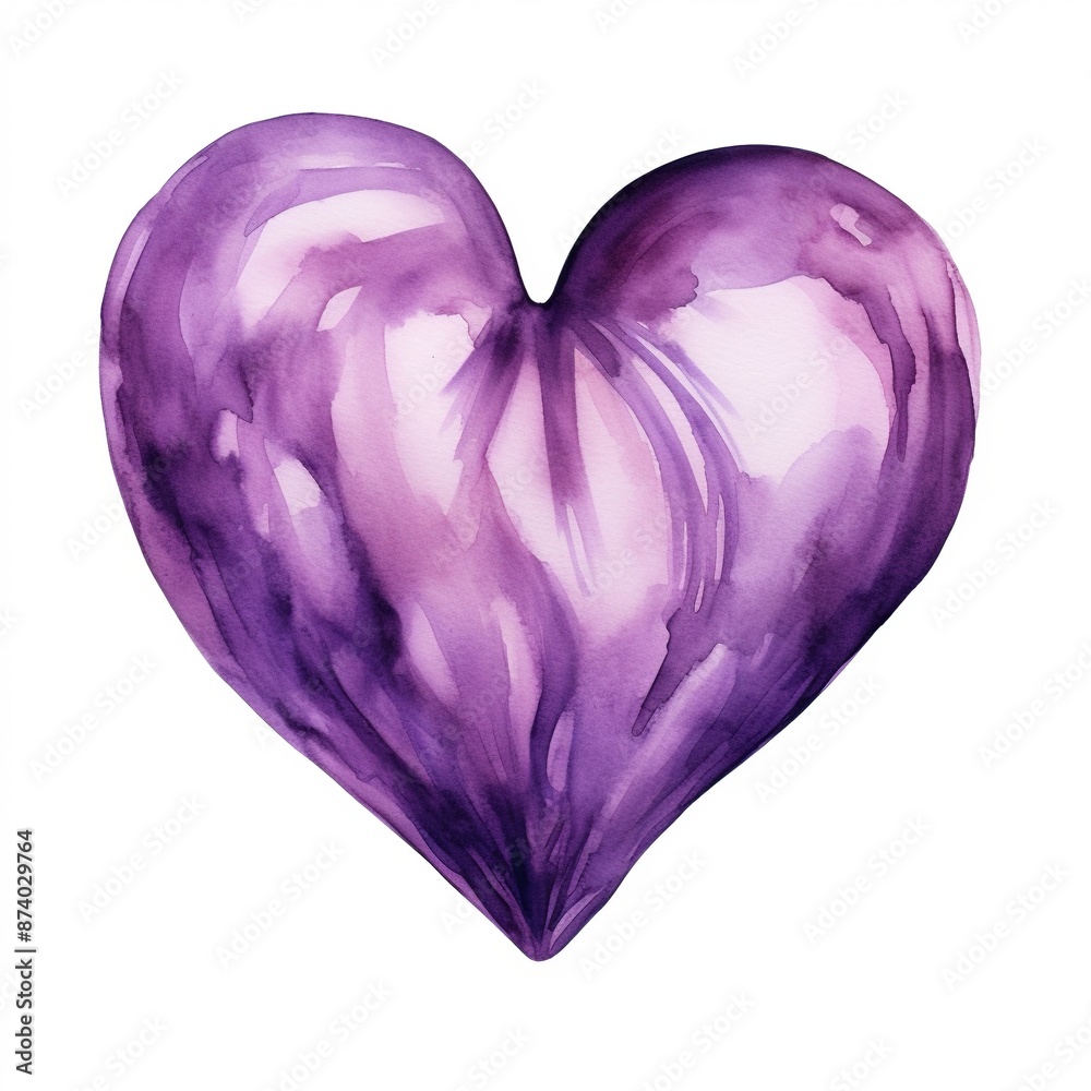 Watercolor purple heart on white background Watercolor purple heart on white background