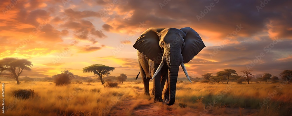 African Elephant at Sunset in the Savanna African Elephant at Sunset in the Savanna