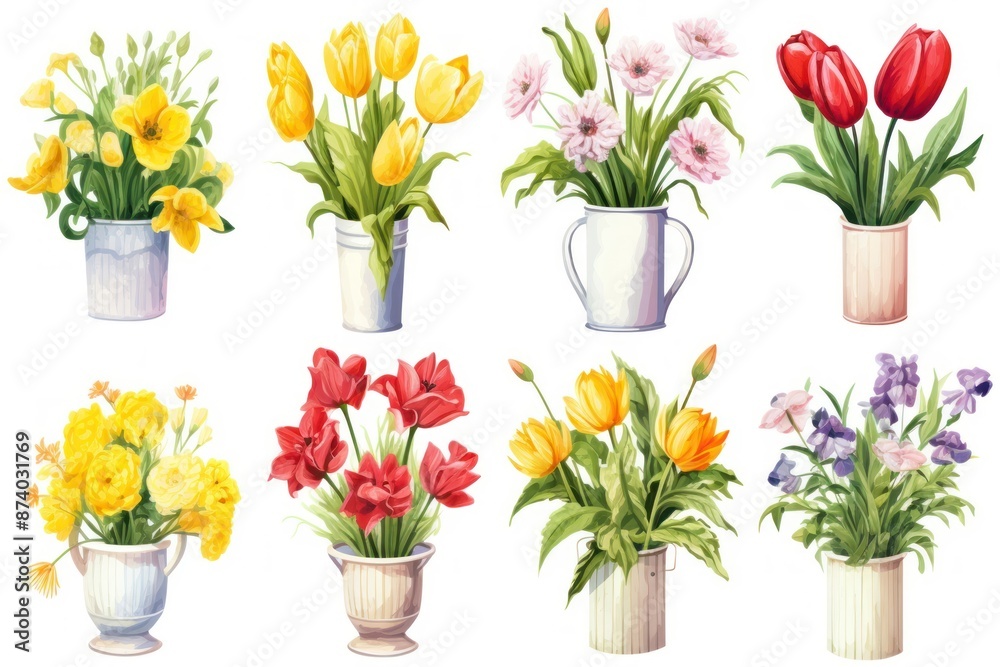 Obraz premium Flowers bouquets set flower plant tulip.