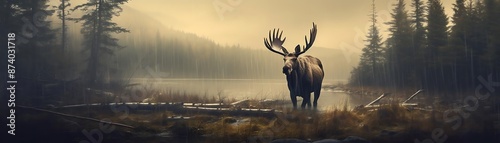 Moose in a Misty Forest photo