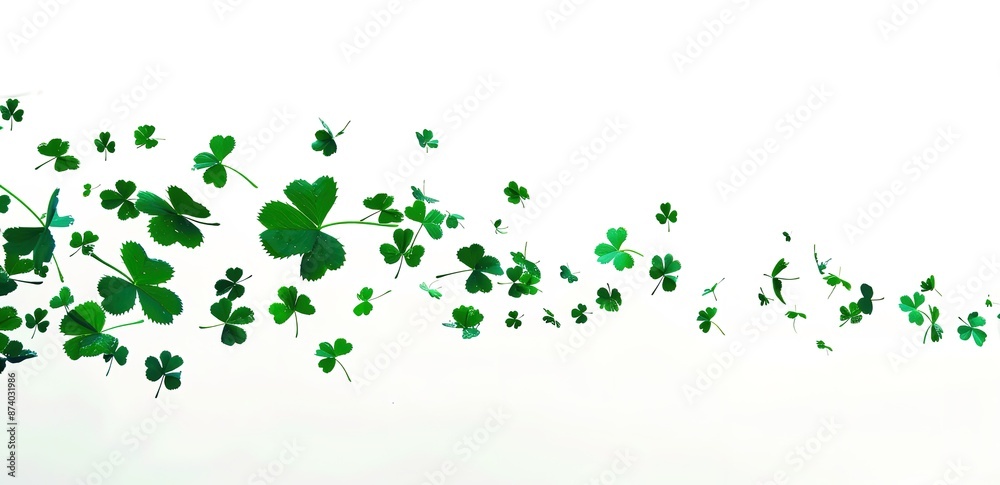 A number of green clover grass floating on a white background A number of green clover grass floating on a white background