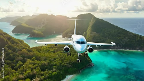 Wallpaper Mural Serene tropical island approach by commercial airplane Torontodigital.ca