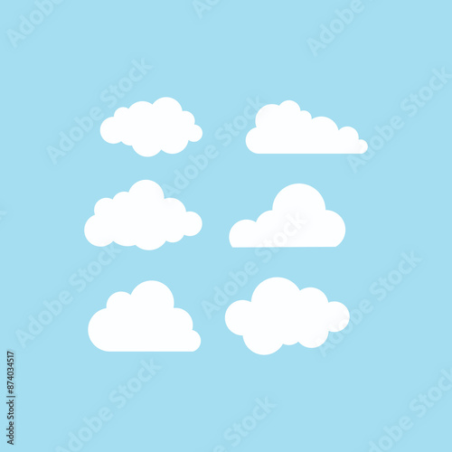 Set of cartoon cloud in a flat design. White cloud collection