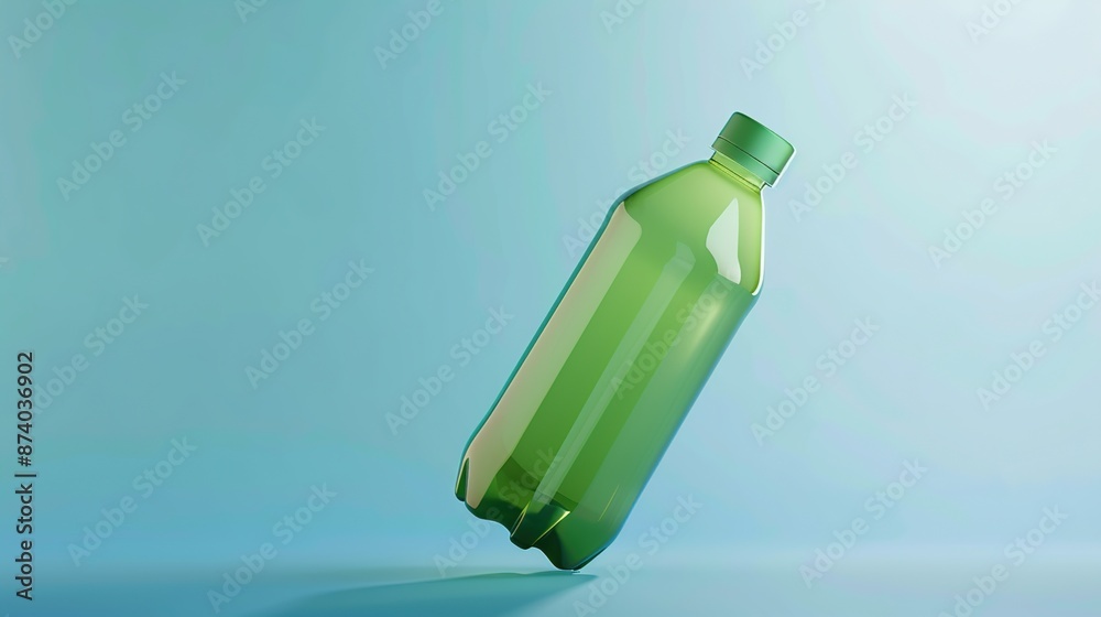 Green Plastic Bottle on a Blue Background Green Plastic Bottle on a Blue Background