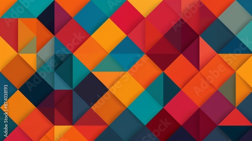 Create a symmetrical pattern using triangular elements and vibrant hues, suitable for geometric and modern designs. Illustration, Image, , Minimalism,