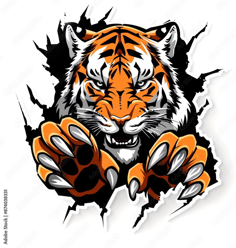 Obraz premium vector art tiger ripping through Shirt