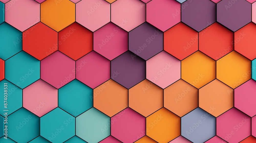 Develop a mosaic of hexagonal tiles with a multicolored scheme, designed for lively and energetic digital s. Illustration, Image, , Minimalism, Develop a mosaic of hexagonal tiles with a multicolored scheme, designed for lively and energetic digital s. Illustration, Image, , Minimalism,
