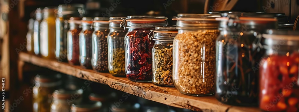 Various dried vegetables and fruits in jars. Selective focus. Various dried vegetables and fruits in jars. Selective focus.