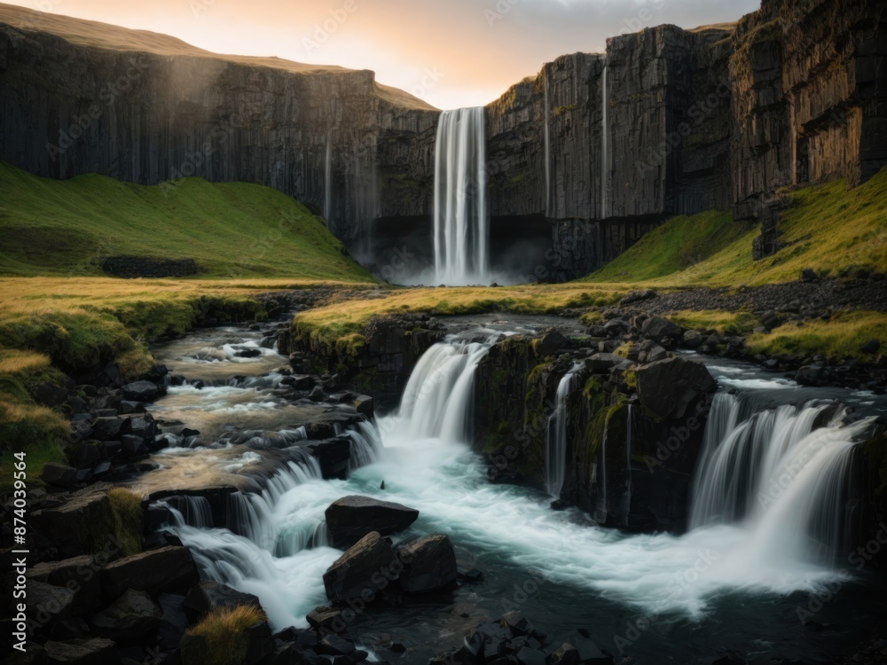 Naklejka premium Dramatic morning view of black water