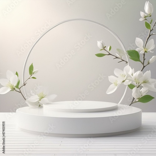 Cosmetic podium for product presentation with plants aside