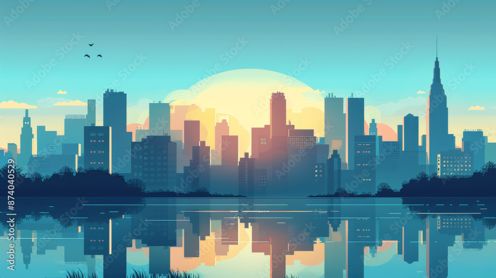 Fototapeta premium City landscape depicted in flat design, illustrated as a vector graphic.
